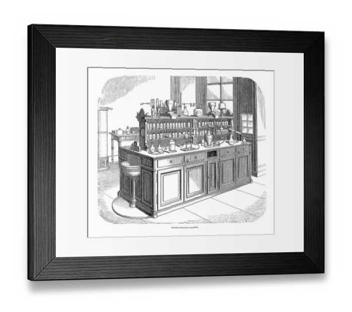 Framed Print : Chemical laboratory, working desk Framed Print : Chemical laboratory, working desk
