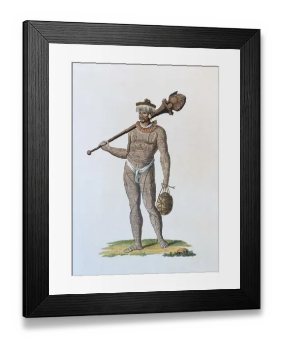 Framed Print : Tattooed Nukahi warrior with club and gourd Framed Print : Tattooed Nukahi warrior with club and gourd
