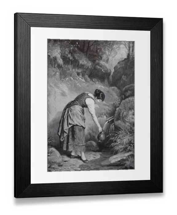 Framed Print : Young woman scooping Easter water at the fountain
