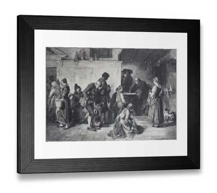 Framed Print : Handing in confession slips to a priest to receive forgiveness of sins