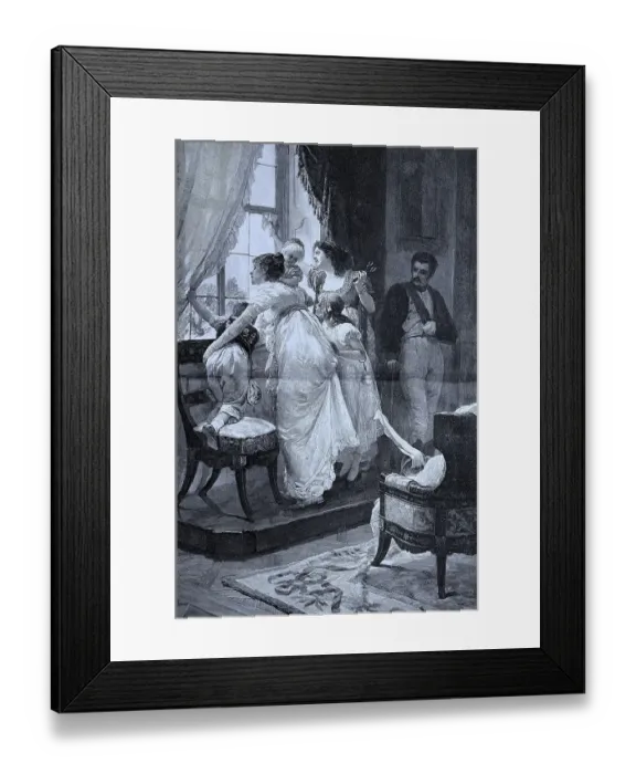 Framed Print : Women and children looking at the street from the window Framed Print : Women and children looking at the street from the window