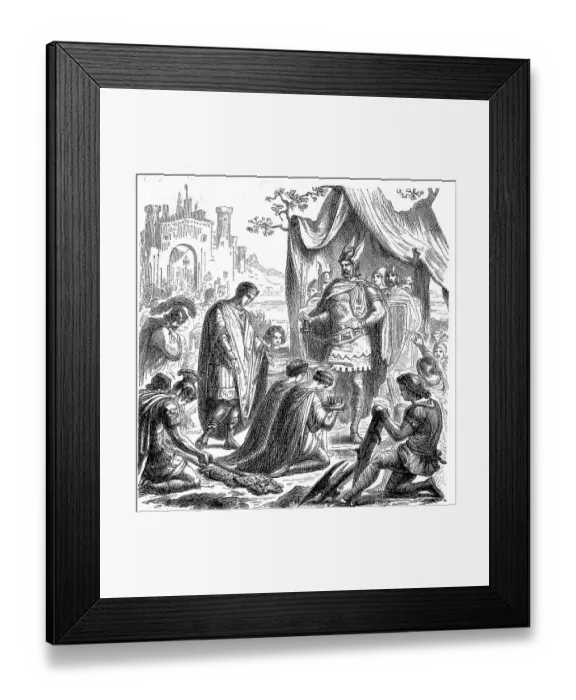 Framed Print : Romulus Augustus, 461, 507 AD hands the crown to Flavius Odoacer