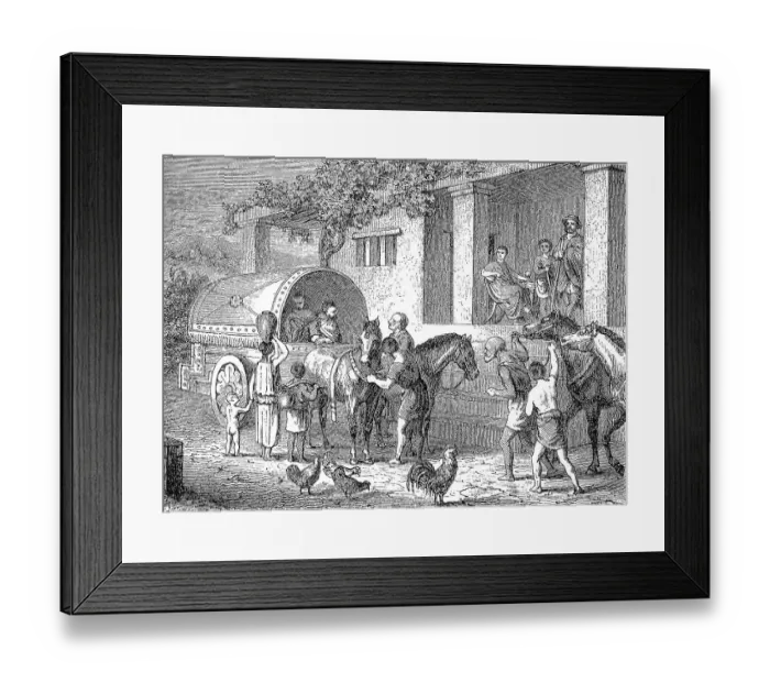 Framed Print : Roman stagecoach in the year 400