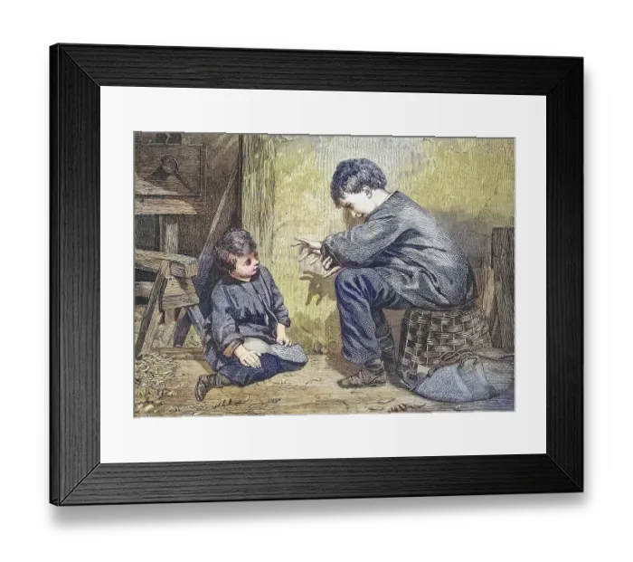 Framed Print : Boy entertains his little sister with shadow play with his fingers Framed Print : Boy entertains his little sister with shadow play with his fingers