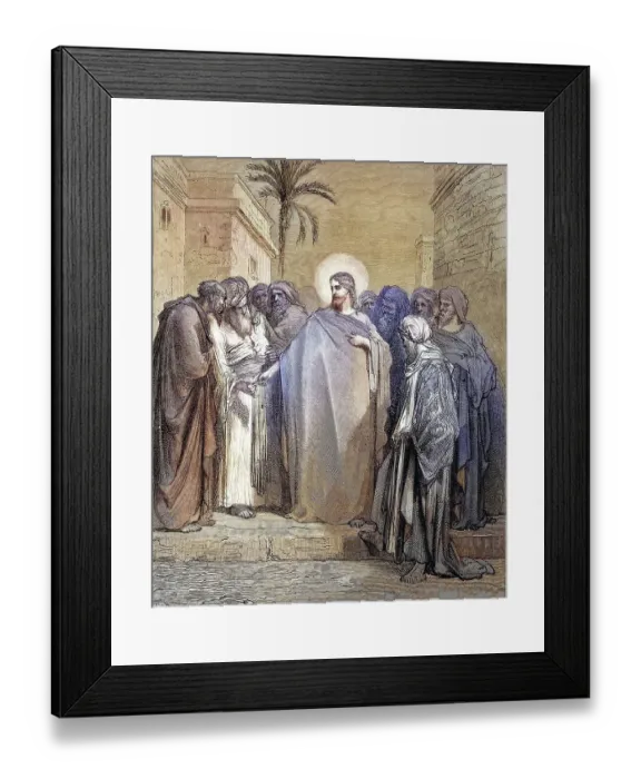 Framed Print : Biblical scene in Jerusalem, Jesus Christ gives the interest groschen Framed Print : Biblical scene in Jerusalem, Jesus Christ gives the interest groschen