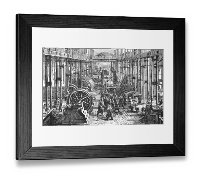 Framed Print : Workers in the machine room of the Saxon machine factory