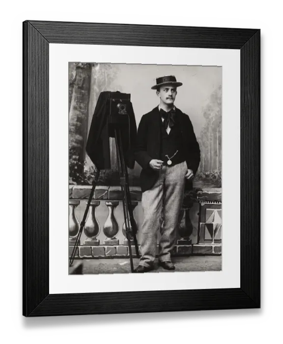 Framed Print : Full-length self-portrait of the photographer Emile Schall in his studio in Nancy