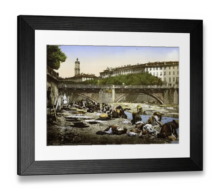 Framed Print : Washerwomen, washing clothes in the river