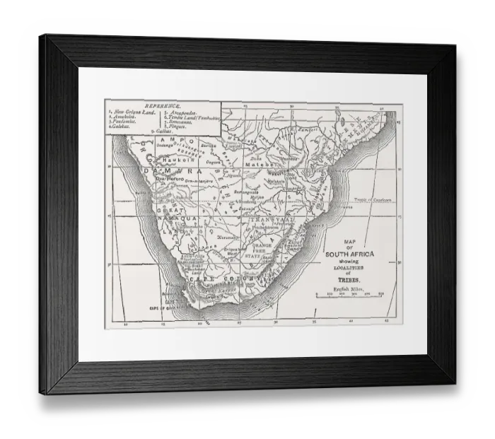 Framed Print : Historical ethnological map of South Africa Framed Print : Historical ethnological map of South Africa