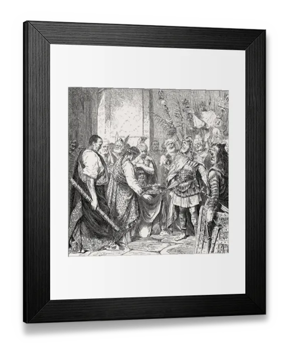 Framed Print : Emperor Flavius Romulus Augustus giving the Crown to Flavius Odoacer