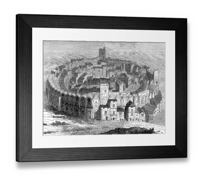 Framed Print : Reconstruction of the the Arles Amphitheatre in the 18th century