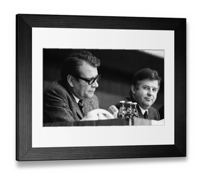Framed Print : A rally of the Christian Democratic Union (CDU) with CSU Chairman Franz-Josef Strauss in Duisburg on 12 December 1974 Framed Print : A rally of the Christian Democratic Union (CDU) with CSU Chairman Franz-Josef Strauss in Duisburg on 12 December 1974
