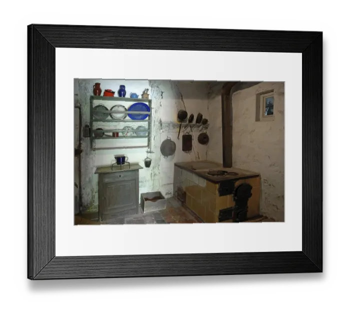 Framed Print : Kitchen with plate rack and cooker 1926 Framed Print : Kitchen with plate rack and cooker 1926