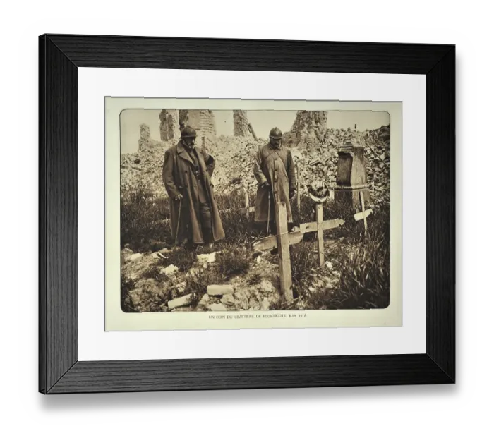 Framed Print : Officers visiting improvised graves at the ruined village Bikschote in Flanders during the First World War Framed Print : Officers visiting improvised graves at the ruined village Bikschote in Flanders during the First World War