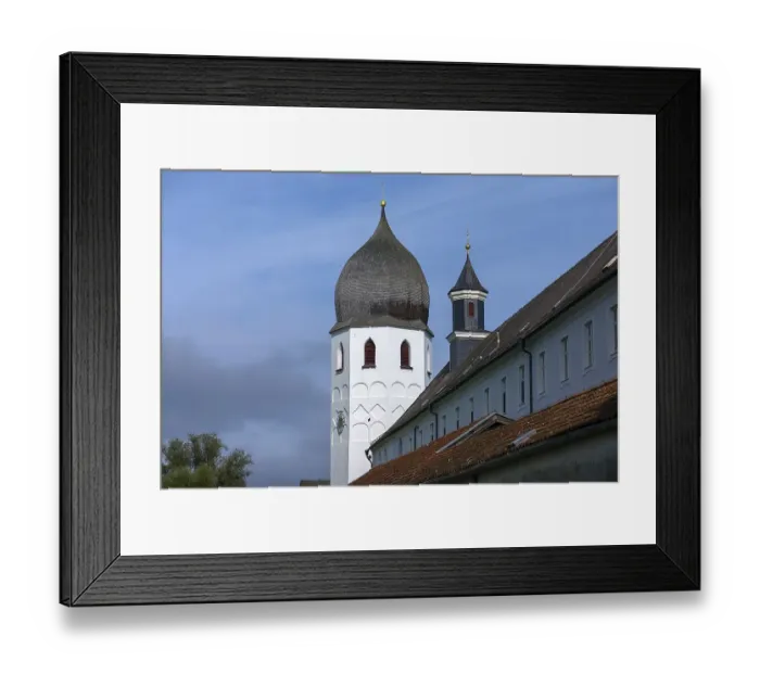 Framed Print : Bell tower of the Frauenwoerth monastery church and abbey