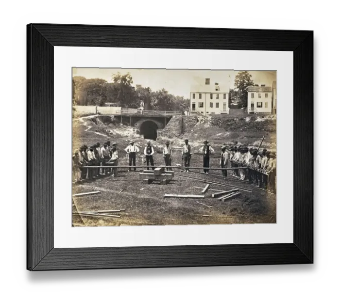 Framed Print : Track construction, workers, railway construction workers straightening rails
