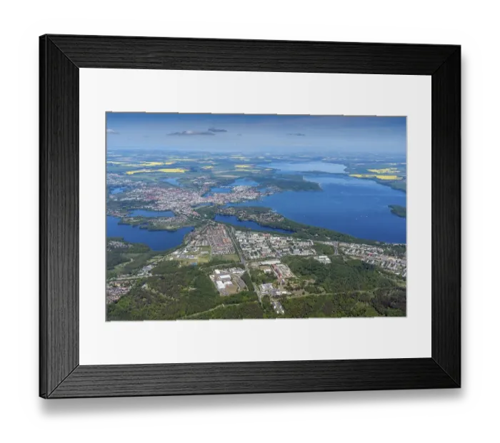 Framed Print : Aerial view of the state capital Schwerin at Lake Schwerin in the background the Baltic Sea