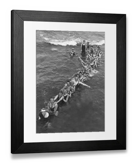 Framed Print : Bathing group on the beach, funny Framed Print : Bathing group on the beach, funny