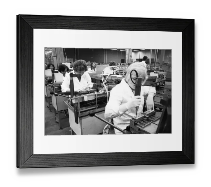 Framed Print : The production of electronic devices by female workers at the Siemens company on 23 Framed Print : The production of electronic devices by female workers at the Siemens company on 23