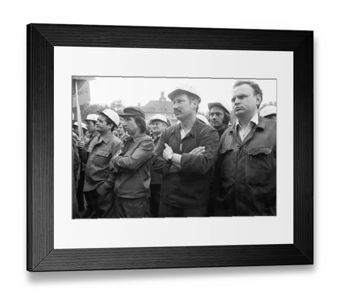 Framed Print : Steelworkers at the Thyssen works in Duisburg took to the streets out of concern for their jobs on 22