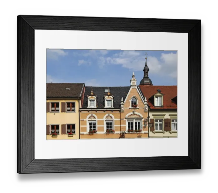 Framed Print : House facade from 1897 behind the tower of the Marienkirche