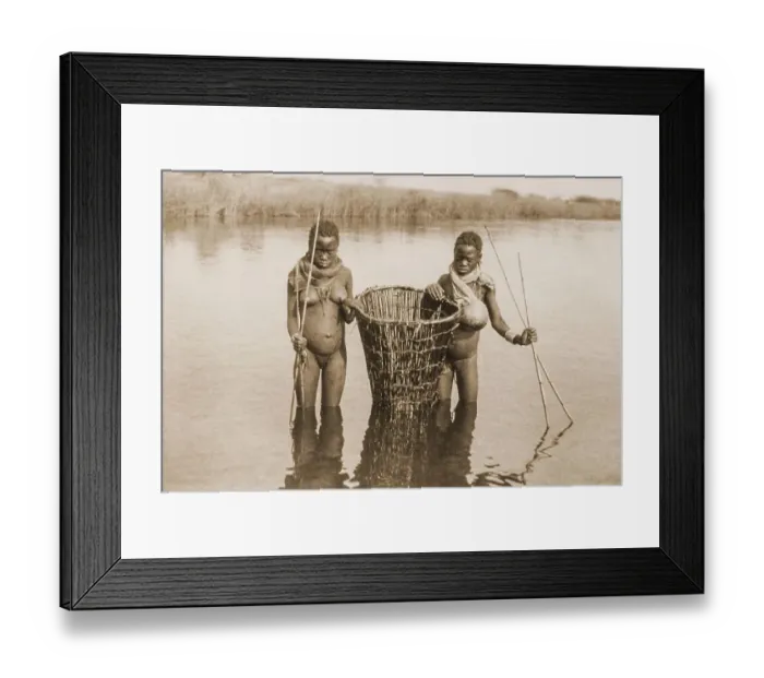 Framed Print : Two Ovambo girls in a river while fishing Framed Print : Two Ovambo girls in a river while fishing