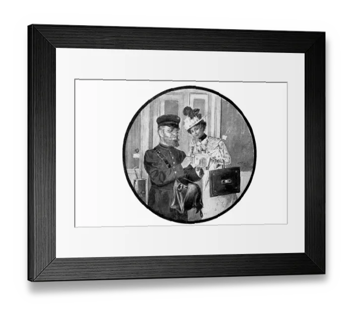 Framed Print : Post, postman brings the letters and the woman is curious if there is something for her