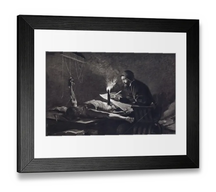 Framed Print : Photogravure of Michelangelo drawing a corpse by candlelight Framed Print : Photogravure of Michelangelo drawing a corpse by candlelight