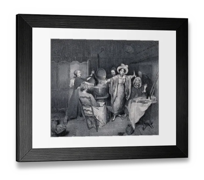 Framed Print : Witches putting a creature into a boiling cauldron Framed Print : Witches putting a creature into a boiling cauldron