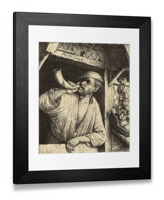 Framed Print : Baker Blowing His Horn to Announce the Bread is Ready Framed Print : Baker Blowing His Horn to Announce the Bread is Ready