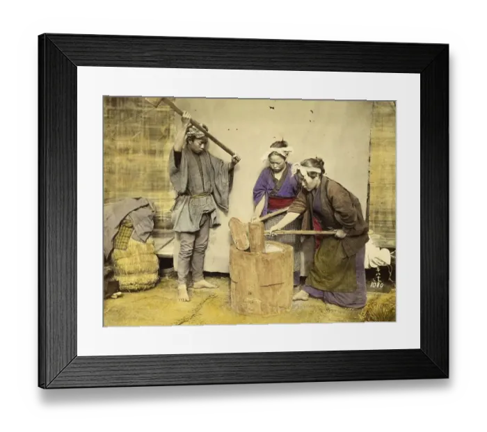 Framed Print : Women making mochi, rice cakes from glutinous rice