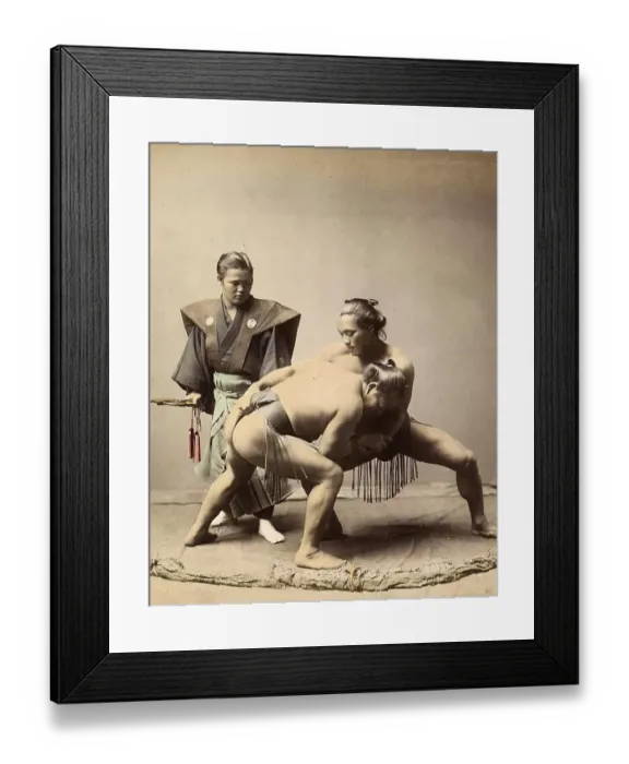 Framed Print : Japanese wrestlers circa 1871, Sumo wrestlers