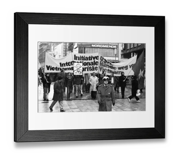 Framed Print : Against the war in Vietnam, supporters of the peace movement demonstrated in Essen