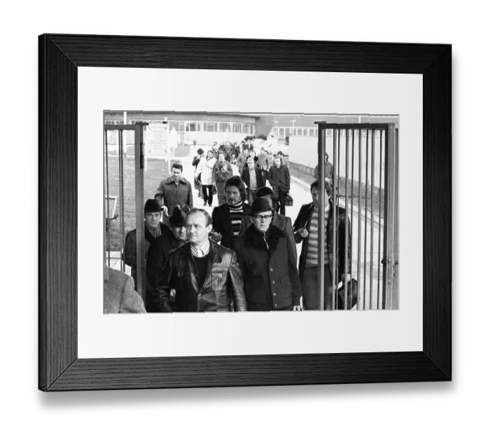 Framed Print : The shift change at the Opel factory gate in Bochum on 29