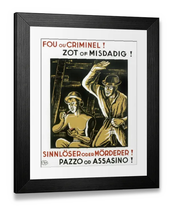 Framed Print : Vintage safety poster warning miners in Dutch