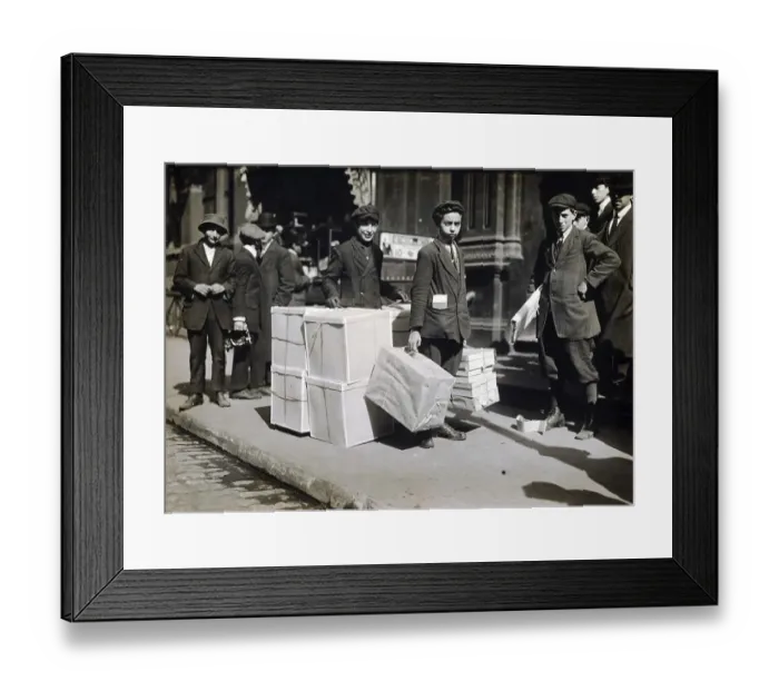 Framed Print : Child labour, delivery boys for newspapers Framed Print : Child labour, delivery boys for newspapers