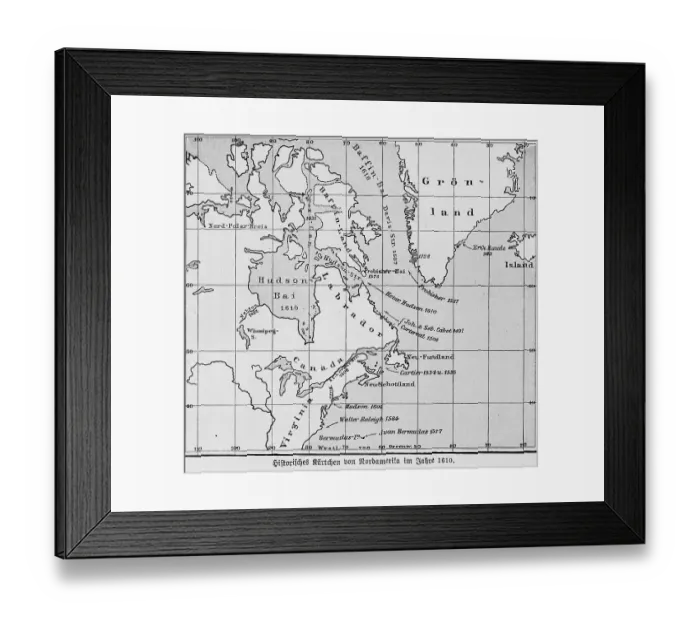 Framed Print : Historical map 1610, Labrador, Hudson Bay