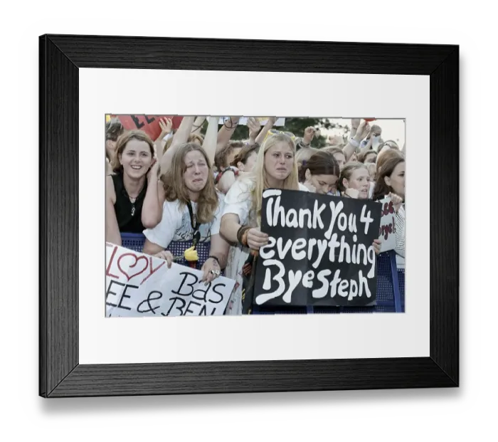 Framed Print : Fans of the boy band Caught in the Act cry