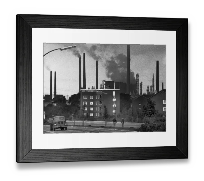 Framed Print : Air pollution, here on 29.6.1971 in Gelsenkirchen