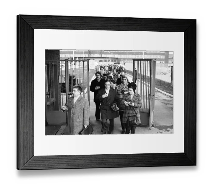 Framed Print : The shift change at the Opel factory gate in Bochum on 29 Framed Print : The shift change at the Opel factory gate in Bochum on 29