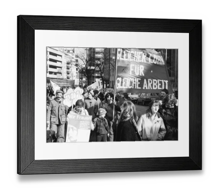 Framed Print : Equal pay was one of the main demands of woman at the International Women's Day demonstration in Duesseldorf Framed Print : Equal pay was one of the main demands of woman at the International Women's Day demonstration in Duesseldorf