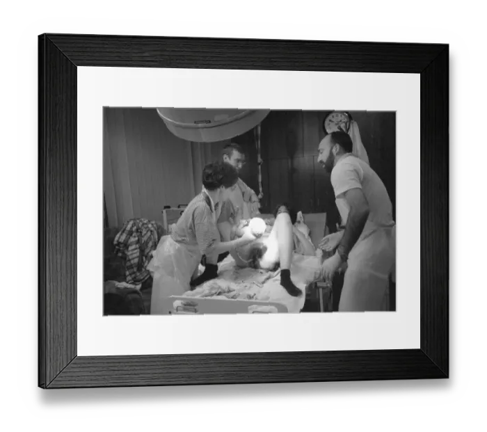 Framed Print : Birth in hospital, doctor and midwife