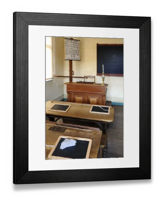 Framed Print : Classroom with teachers desk and ABC board Framed Print : Classroom with teachers desk and ABC board