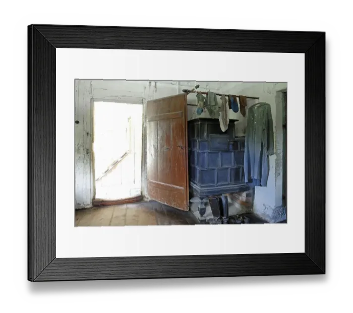Framed Print : Laundry by the tiled stove in the parlour Framed Print : Laundry by the tiled stove in the parlour