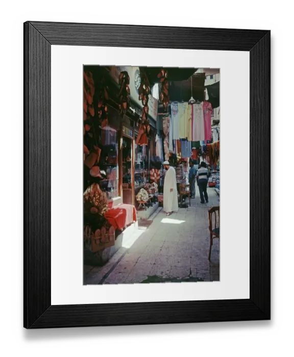 Framed Print : Fabric and textile trader, Chan el-Chalili Bazaar Framed Print : Fabric and textile trader, Chan el-Chalili Bazaar
