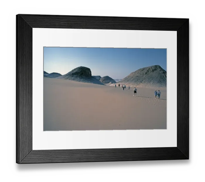 Framed Print : Tourists, walk between mountains