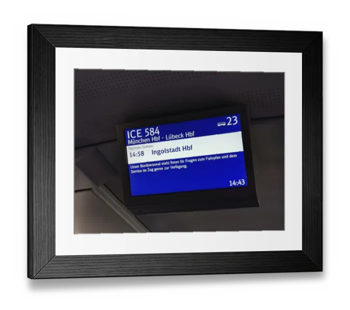 Framed Print : Screen in a Deutsche Bahn IC train