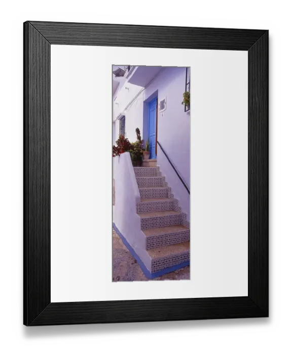 Framed Print : Staircase in alley in the white village of Frigiliana