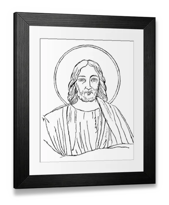 Framed Print : Black and white drawing, 6th century Christ head