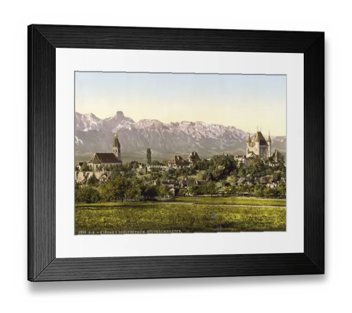 Framed Print : Thun, Kirche und Schloss, mit Blick auf das Stockhorn Framed Print : Thun, Kirche und Schloss, mit Blick auf das Stockhorn